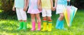 Kids in rain boots. Rubber boots for children. Royalty Free Stock Photo