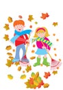 Kids raking leaves