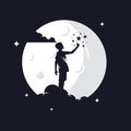 Kids Reaching Stars with Moon Background Logo Design Template