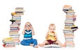 Kids Reading Books, Baby School Concept, Children Play With Books Stack on White Royalty Free Stock Photo