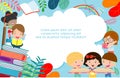 Kids reading books, back to school, education concept, Template for advertising brochure, your text,Kids and frame,child and frame