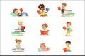 Kids Reading Books And Enjoying Literature Collection Of Cute Boys And Girls Loving To Read Sitting And Laying Royalty Free Stock Photo