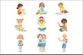 Kids Reading Books Icon Set Royalty Free Stock Photo