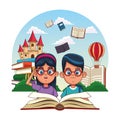 Kids reading fairy tales Royalty Free Stock Photo