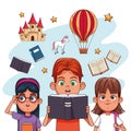 Kids reading fairy tales Royalty Free Stock Photo