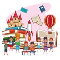 Kids reading fairy tales Royalty Free Stock Photo