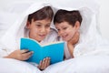 Kids reading under the blanket Royalty Free Stock Photo