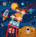 Kids riding roller coaster in space Royalty Free Stock Photo