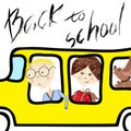 Kids riding on school bus. Handwritten lettering. Back to school. Royalty Free Stock Photo