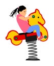 Kids riding toy horse rocking. Girl riding a spring horse ride in park playground vector. Royalty Free Stock Photo