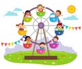 Kids riding on wheel ferris in an amusement park Royalty Free Stock Photo