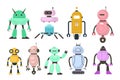 Kids robots. Electronic toys different configuration, childish technology, mechanical cute character fantasy, friendly