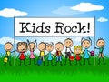 Kids Rock Banner Shows Free Time And Child