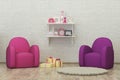 Kids room interior 3d render image, pouf, presents