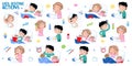 Kids and daily routine - sleeping, showering, washing hands and face, brushing teeth, combing hair, waking up, bedtime Royalty Free Stock Photo