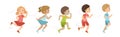 Kids Running Marathon Participate in Sport Competition Vector Set Royalty Free Stock Photo