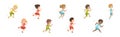 Kids Running Marathon Participate in Sport Competition Vector Set Royalty Free Stock Photo