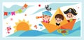 Kids Sailing On Origami Boat Royalty Free Stock Photo