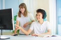 Kids in school class. Teenager boy and girl study Royalty Free Stock Photo