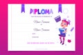 Kids school diploma happy child with book