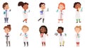 Kids scientists, boys and girls experiment in chemistry lab. Multiracial kids scientists doing scientific experiment Royalty Free Stock Photo