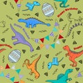 Kids seamless background for a birthday with dinosaurs