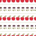 Kids seamless pattern, applique, patchwork, apples, mushrooms