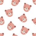 Kids seamless pattern with playful cute bear faces in soft colors Royalty Free Stock Photo