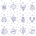 Kids Seamless Pattern. Zodiac signs, stars, constellations blue color on white background Royalty Free Stock Photo