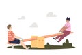 Kids on seesaw. Cute boy and girl on playground having fun together in seesaw