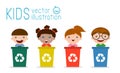 Kids Segregating Trash, recycling trash, Save the World , Vector Illustration. Royalty Free Stock Photo