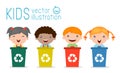Kids Segregating Trash, recycling trash, Save the World , Vector Illustration.
