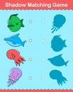 Kids shadow matching puzzle game with sea life Royalty Free Stock Photo