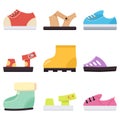 Kids shoes for baby boy and girls vector cartoon flat icon set Royalty Free Stock Photo