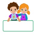 Kids with Signs. Bricht Kids .Frame Board. Clipart. Child meeting frame white board.
