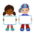 Kids with Signs. Frame Board. Child meeting frame white board.