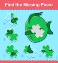 Kids cartoon fish Find The Missing Piece Puzzle Royalty Free Stock Photo