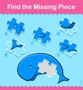 Kids cartoon Whale Find The Missing Piece Puzzle Royalty Free Stock Photo