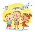Kids singing together, variant with cartoon hands