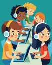 Kids sit at a long table laptops out and headphones on avidly typing away as they take part in a 24hour coding camp