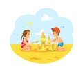 Kids Sitting on Hot Sand Building Castle on Beach Royalty Free Stock Photo