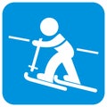 Kids ski lift, blue background, white silhouette, eps.