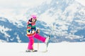 Kids ski. Winter family snow sport. Child skiing Royalty Free Stock Photo