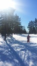Kids skiing, winter in Norway