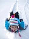 Kids Sledding Down Snow Hill on Sled Fast Speed