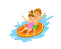 Kids sliding down on a inflatable tube in waterpark Royalty Free Stock Photo