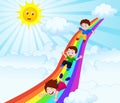 Kids Sliding Down a Rainbow Royalty Free Stock Photo