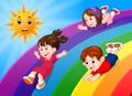 Kids sliding on rainbow in sky Royalty Free Stock Photo
