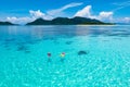 Kids snorkel. Children snorkeling in tropical sea Royalty Free Stock Photo