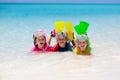 Kids snorkel. Children snorkeling in tropical sea Royalty Free Stock Photo